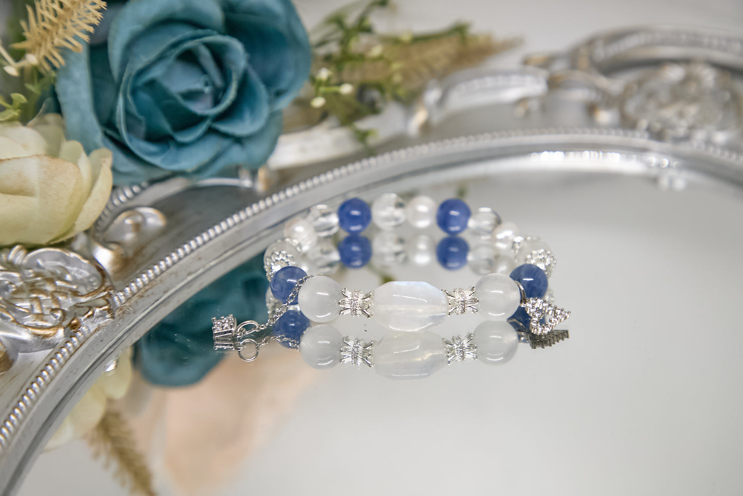 C011-月亮石．白幽靈．藍晶．淡水珍珠