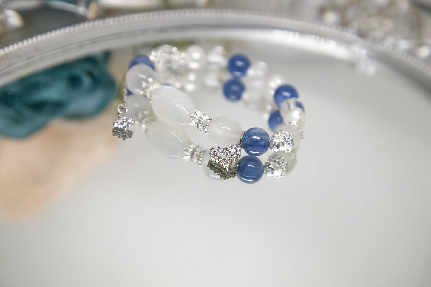 C011-月亮石．白幽靈．藍晶．淡水珍珠