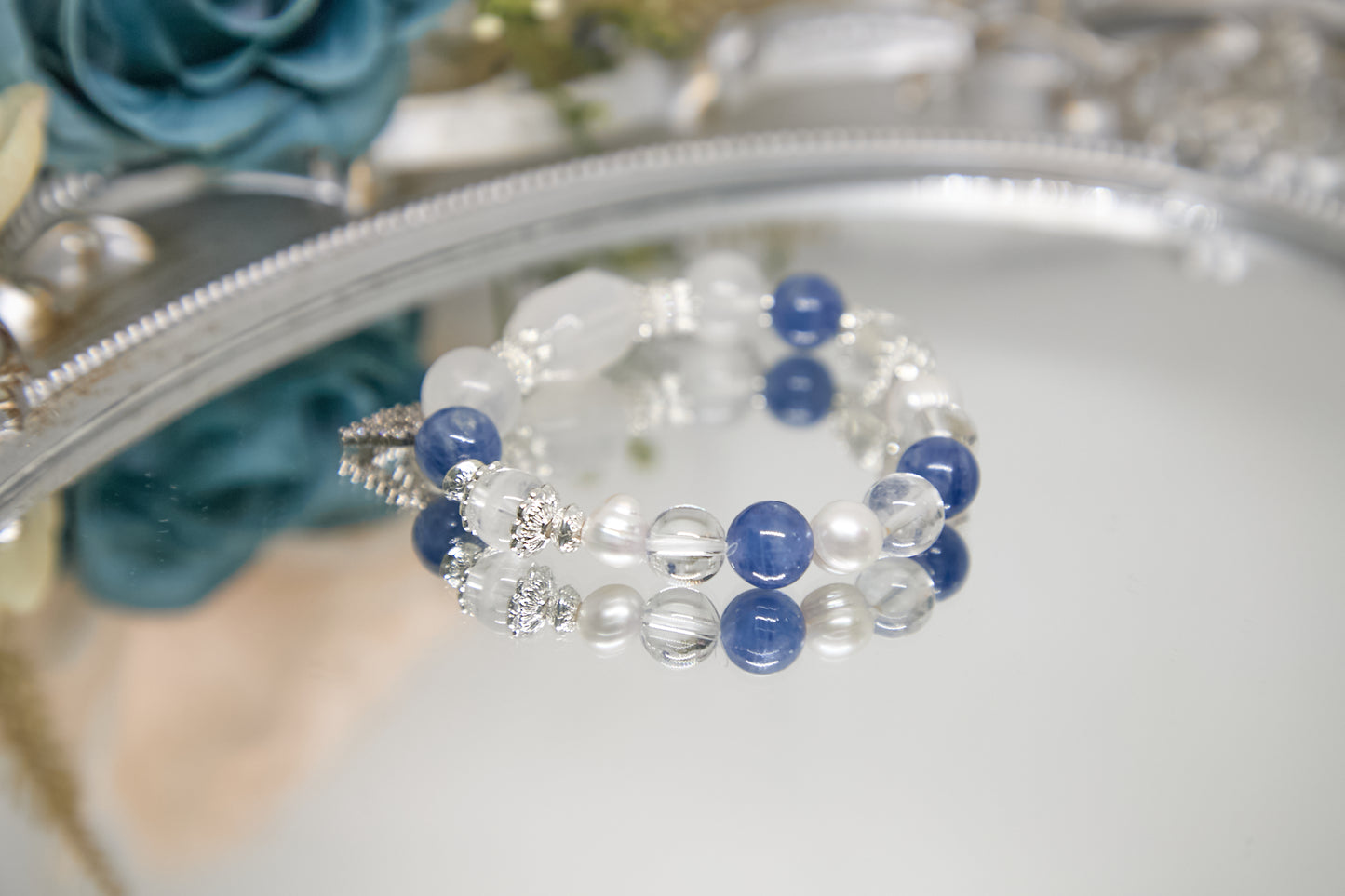 C011-月亮石．白幽靈．藍晶．淡水珍珠