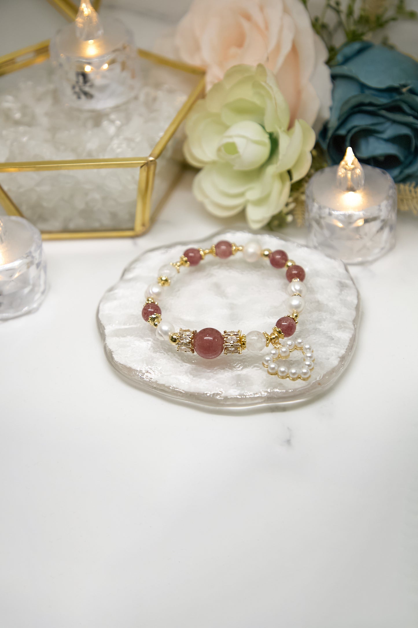 C019-偏紅冰種草莓・淡水珍珠・白阿賽