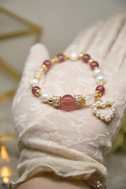 C019-偏紅冰種草莓・淡水珍珠・白阿賽